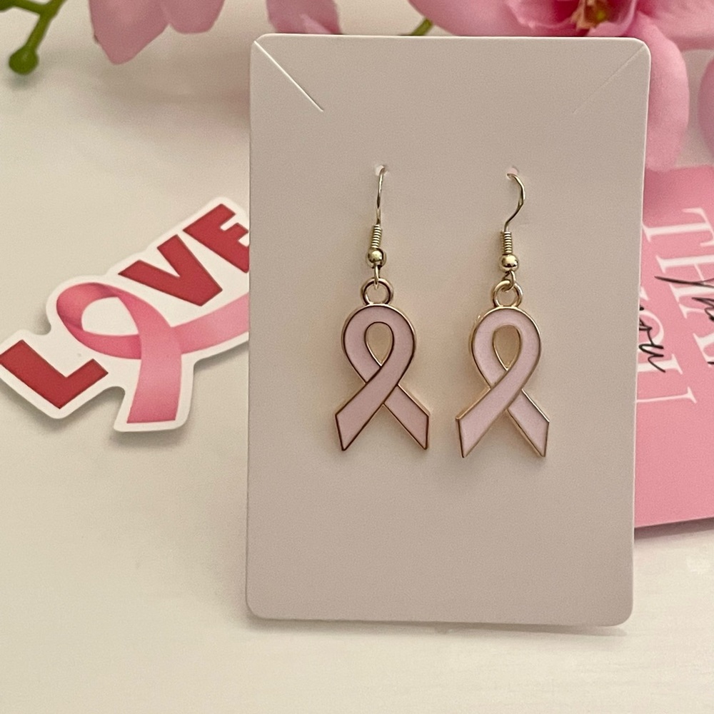 Breast Cancer Awareness Ribbon Earrings - Picture 3 of 7
